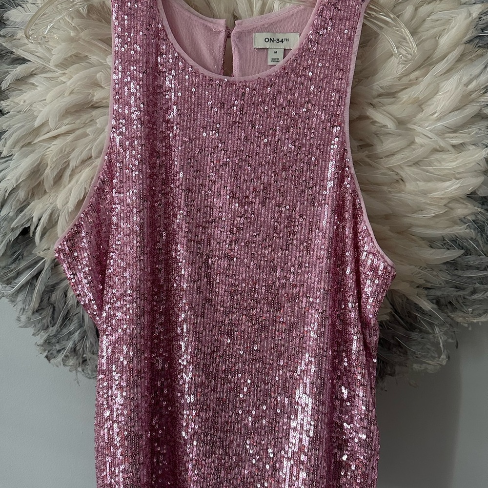 On 34th Pink Sequin Sleeveless Top